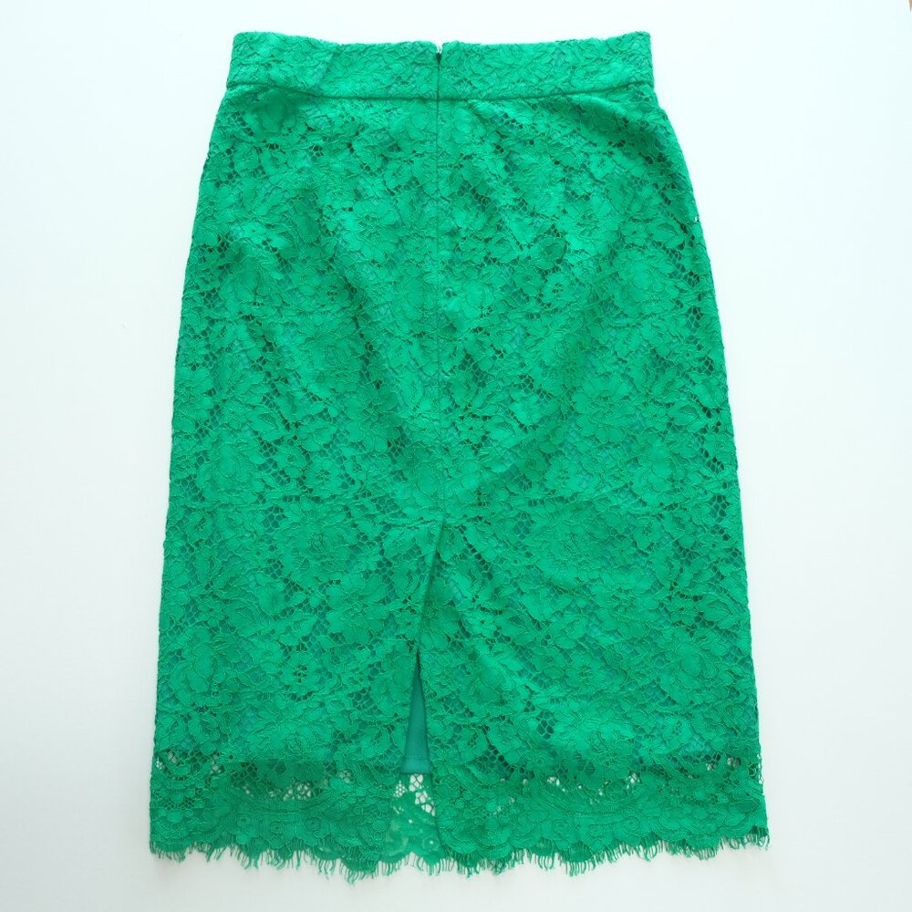 J. Crew Green Pintucked Pencil Skirt Lace size 2 - Picture 3 of 9